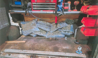 Bags of cannabis in a work bench