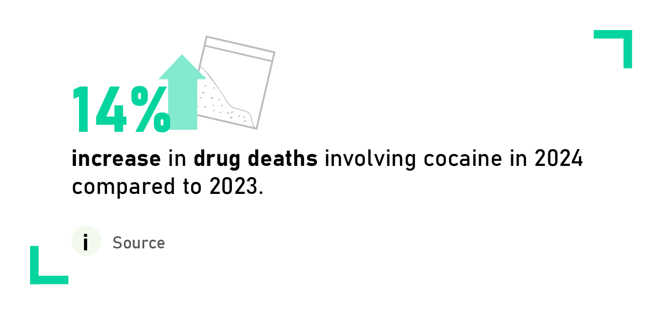 14% increase in drug deaths involving cocaine in 2024 compared to 2023.